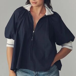 Maeve Sporty Henley Navy Swing Top - Size 2X